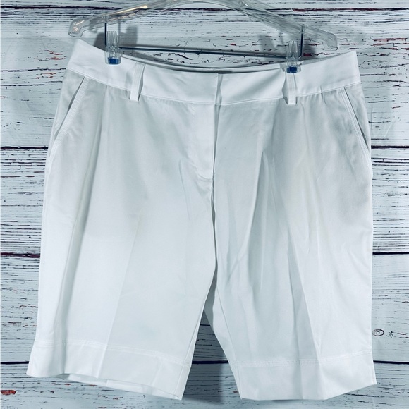 Adidas Shorts Womens Size 16 Plus Clima Lite Flat Front Bermuda White Split Hem - Picture 6 of 12